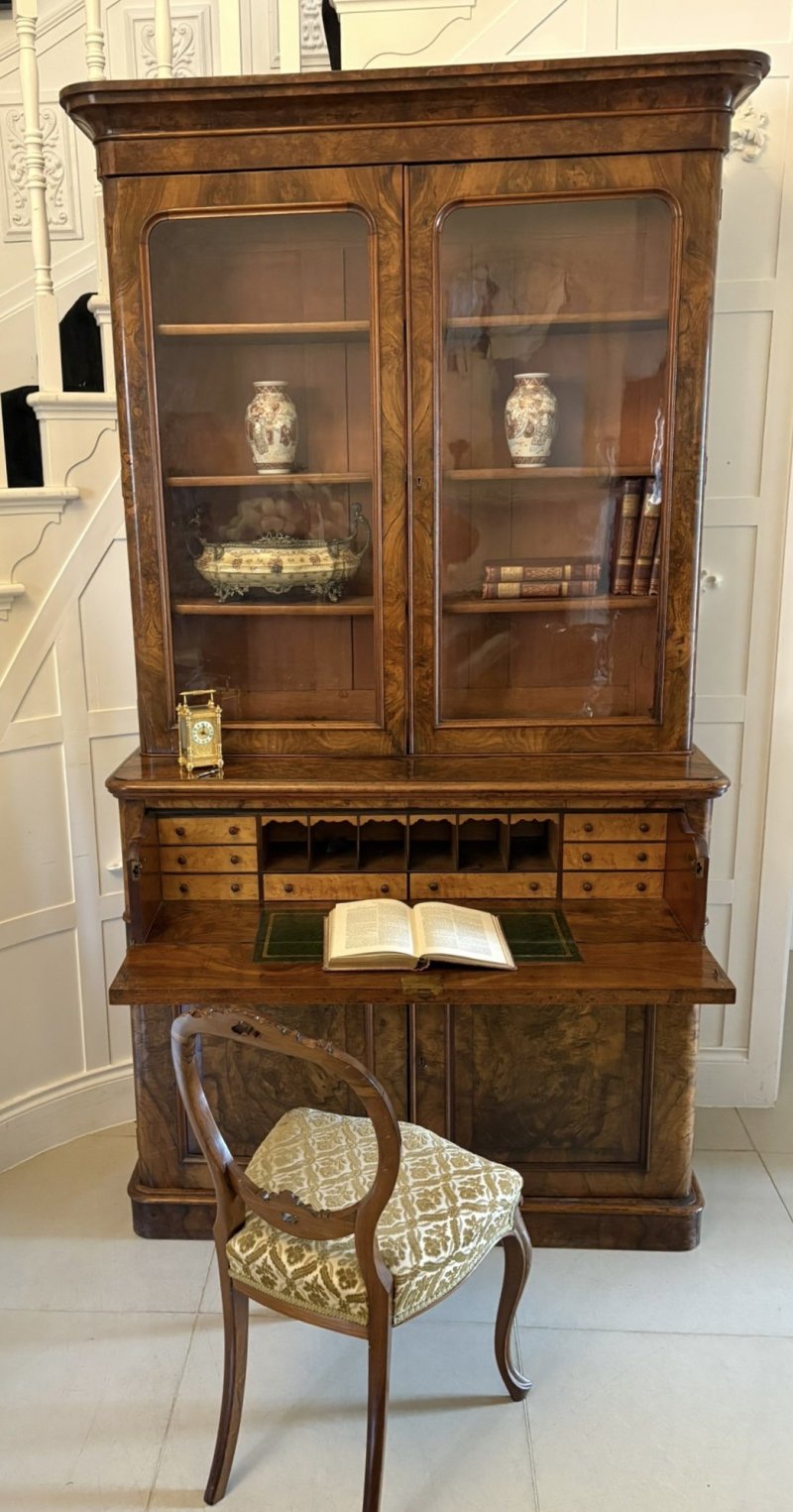 Antique Victorian Outstanding Quality Burr Walnut Secretaire Bookcase - Image 4